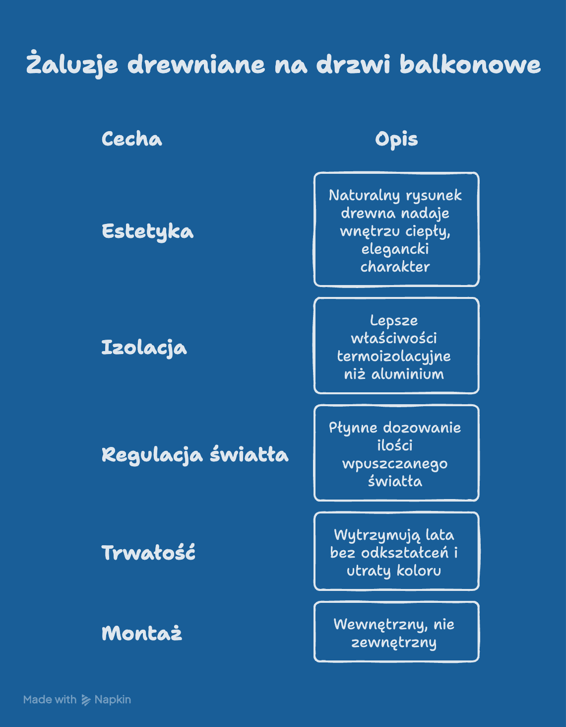 Żaluzje drewniane na drzwi balkonowe